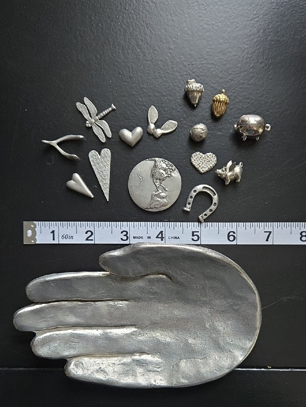 Hand-shaped Trinket Dish with Assorted Silver Charms